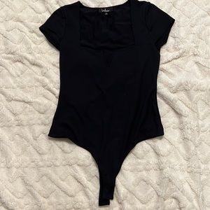 Lulus black square neck with v cut out body suit. Size L. Never worn